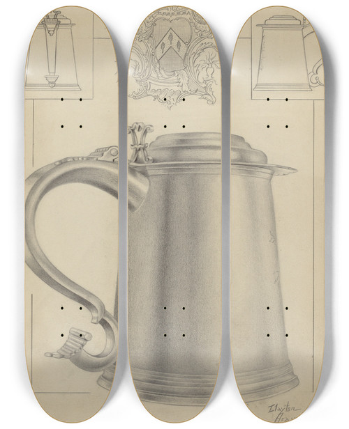 Triptych art skateboard deck of Clayton Braun Silver Tankard_5 by Clayton Braun