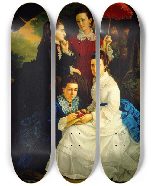 Triptych art skateboard deck of Juan Cordero Portrait Of The Daughters Of Manuel Cordero by Juan Cordero (1824-1884)