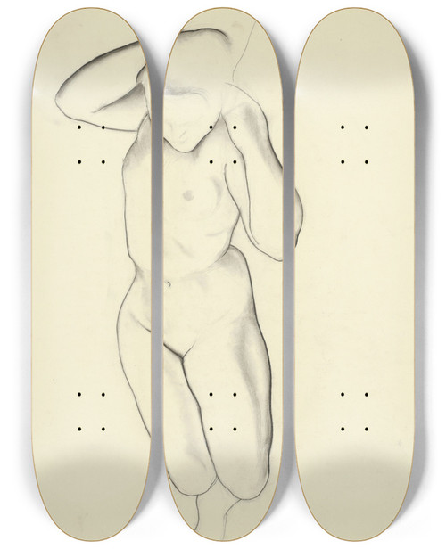 Triptych art skateboard deck of Mikul Galanda Tudijn Akt Iii by Mikulas Galanda (1895-1938)