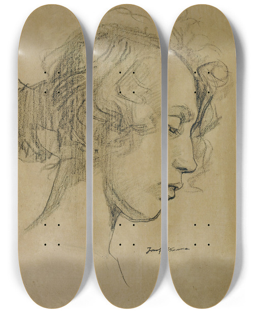 Triptych art skateboard deck of Josef Wawra Mdchenkopf Im Profil_1 by Josef Wawra (1893-1935)
