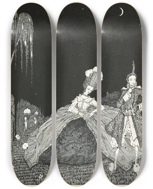 Triptych art skateboard deck of Harry Clarke The Prince Believed He Had Given Her More Wit Than He Had Reserved For Himself by Harry Clarke (1889-1931)