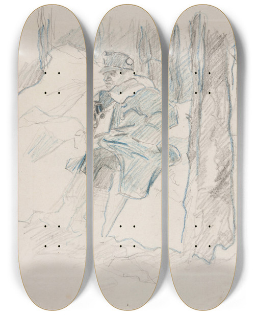 Triptych art skateboard deck of Ivan Ivanec Oficer Legionu Ukraiskich Strzelcw Siczowych 19141920 W Lesie by Ivan Ivanec (1893-1946)