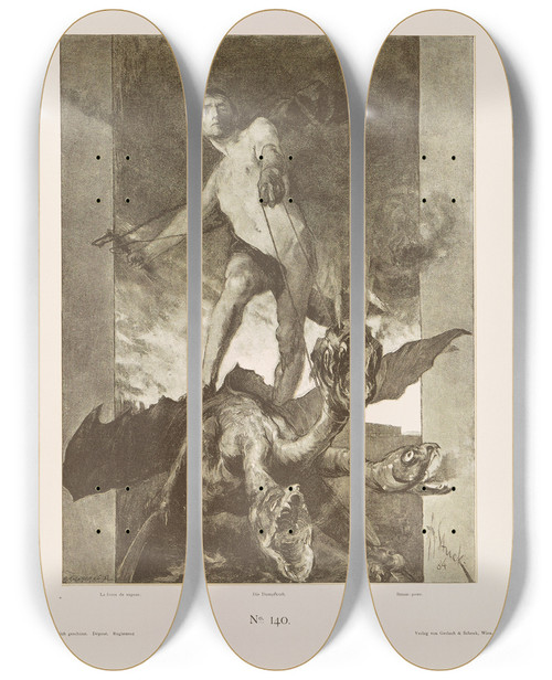 Triptych art skateboard deck of Albert Ilg Allegorien Und Embleme Vol I Pl165 by Albert Ilg (1847-1896)