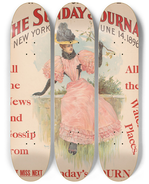 Triptych art skateboard deck of Archie Gunn Summer Resort Number Of The Sunday Journal New York June 14 1896 by Archie Gunn (1863-1930)