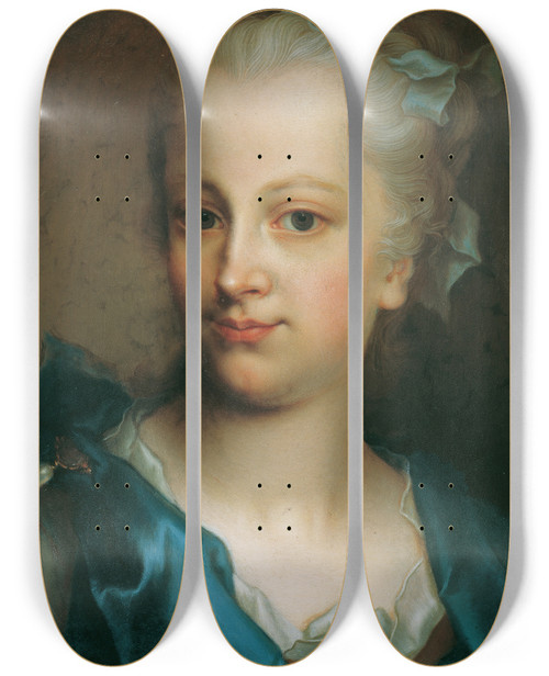 Triptych art skateboard deck of Christian Seybold Mdchen In Blauem Kleid by Christian Seybold (1695-1768)
