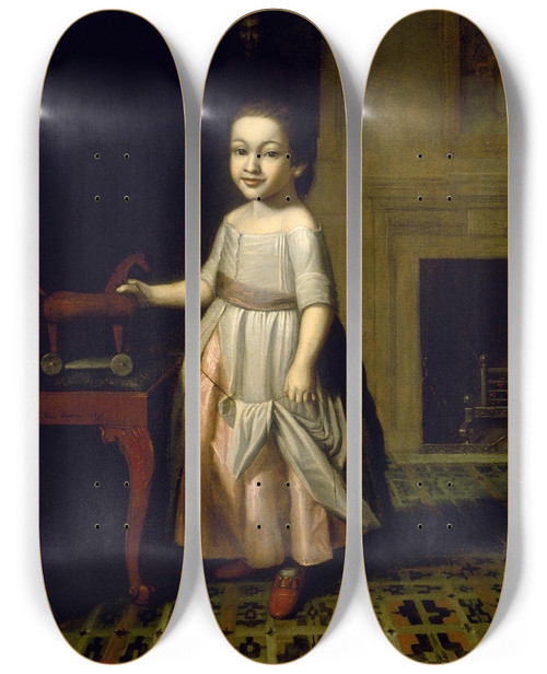 Triptych art skateboard deck of Charles Willson Peale Boy With Toy Horse by Charles Willson Peale (1741-1827)