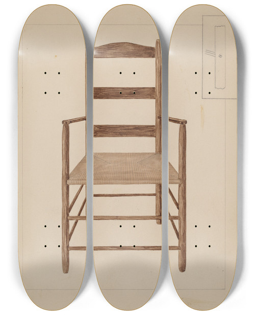 Triptych art skateboard deck of Frederick Jackson Chair by Frederick Jackson