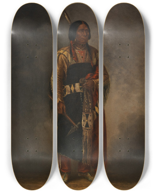 Triptych art skateboard deck of Antonio Zeno Shindler Makpheahluta Red Cloud by Antonio Zeno Shindler (1823-1899)