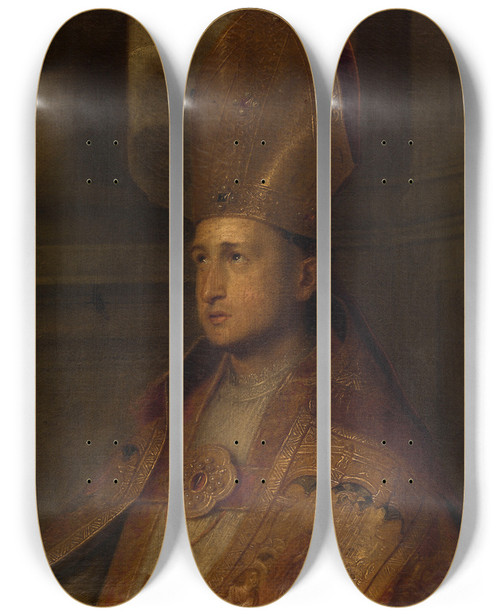 Triptych art skateboard deck of Erasmus Quellinus The Younger A Bishop Saint by Erasmus Quellinus The Younger (1607-1678)