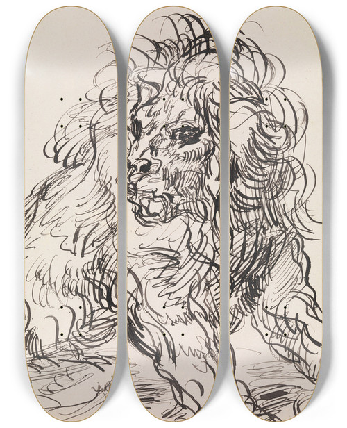 Triptych art skateboard deck of James Ensor Lion And Hare by James Ensor (1860-1949)