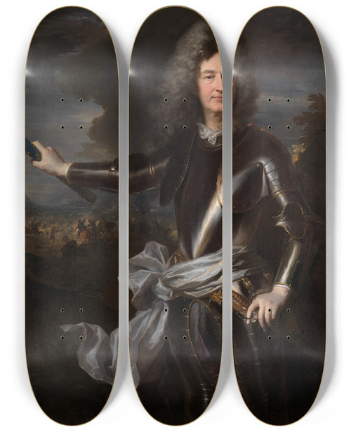 Triptych art skateboard deck of Hyacinthe Rigaud Portrait Of Marshal Charlesauguste De Matignon by Hyacinthe Rigaud (1659-1743)