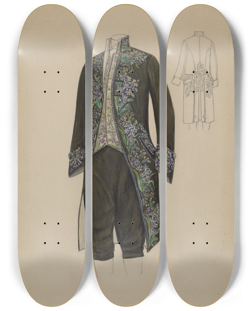 Triptych art skateboard deck of American 20Th Century Suit by American 20Th Century