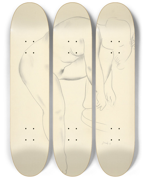 Triptych art skateboard deck of Mikul Galanda Tudijn Akt I by Mikulas Galanda (1895-1938)