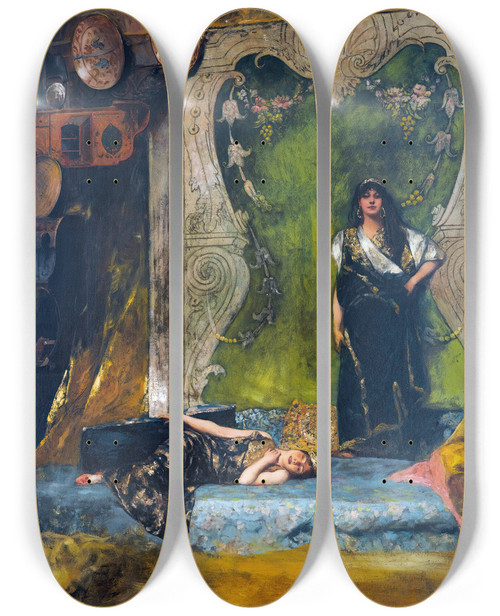 Triptych art skateboard deck of Jeanjosephbenjamin Constant Afternoon Langour by Jean-Joseph-Benjamin Constant (1845-1902)