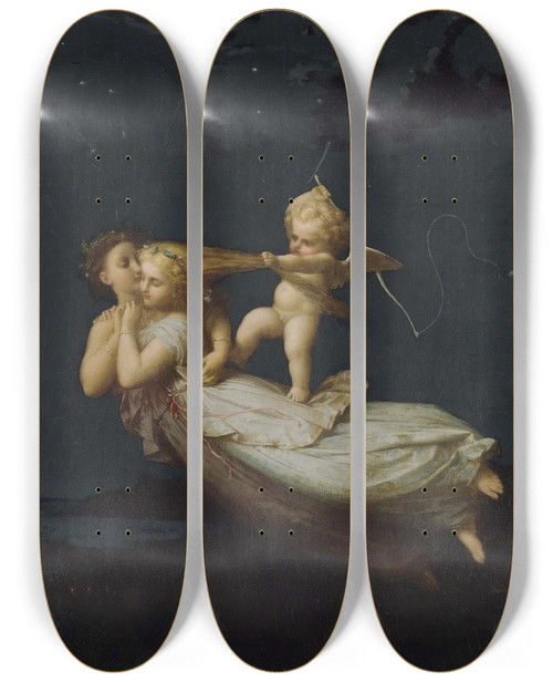 Triptych art skateboard deck of Jeanlouis Hamon La Nuit by Jean Louis Hamon (1821-1874)