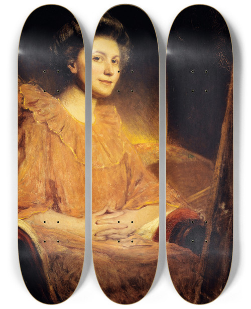 Triptych art skateboard deck of Jeanjosephbenjamin Constant Portrait Dangle Delasalle by Jean-Joseph-Benjamin Constant (1845-1902)