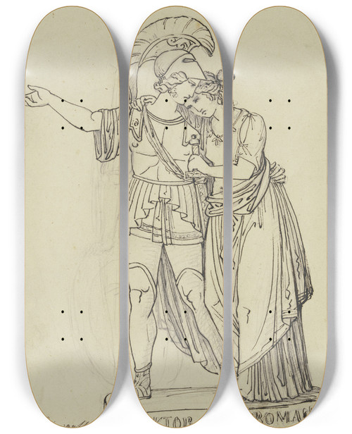 Triptych art skateboard deck of Ludwig Michael Schwanthaler Hector And Andromache by Ludwig Michael Schwanthaler (1802-1848)