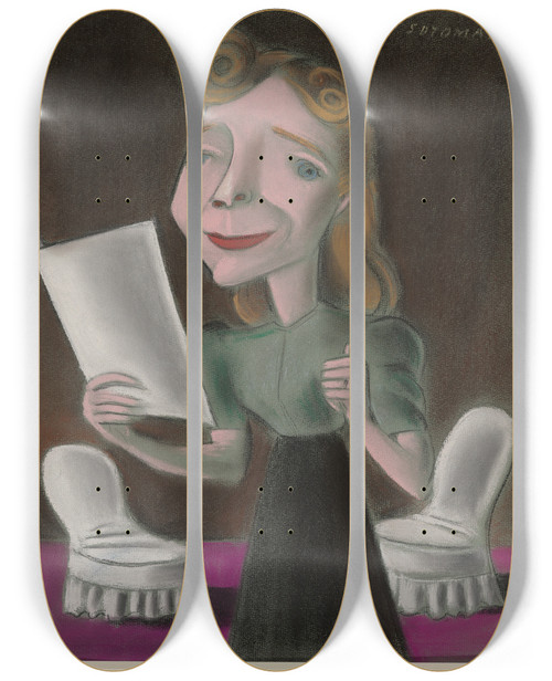 Triptych art skateboard deck of Antonio Sotomayor Helen Hayes by Antonio Sotomayor (1902-1985)