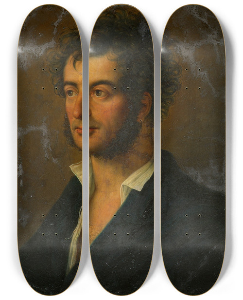 Triptych art skateboard deck of Karl Russ Selbstbildnis by Karl Russ (1779-1843)