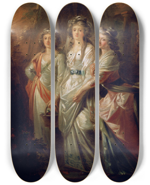 Triptych art skateboard deck of Heinrich Friedrich Fger The Countesses Elisabeth Christiane And Marie Karoline Von Thun by Heinrich Friedrich Fger (1751-1818)