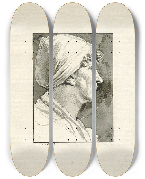Triptych art skateboard deck of David Humbert De Superville Profil Van Een Vrouw Waarschijnlijk Mietje Brinkman by David Humbert De Superville (1770-1849)