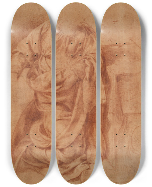 Triptych art skateboard deck of Tanzio Da Varallo Study For The Kneeling Virgin by Tanzio da Varallo (1575-1635)