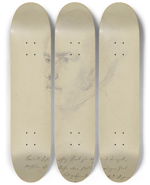 Triptych art skateboard deck of Eugen Eduard Schffer Bildnis Und Aufmunternde Zeilen Eines F J Debelmann by Eugen Eduard Schaffer (1802-1871)