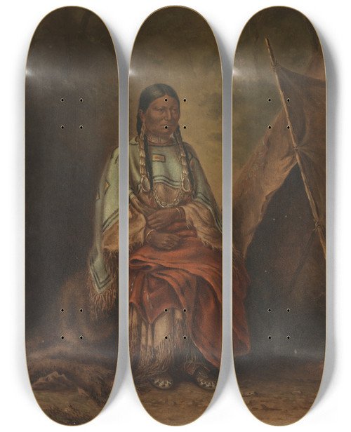 Triptych art skateboard deck of Antonio Zeno Shindler Spotted Tails Squaw by Antonio Zeno Shindler (1823-1899)
