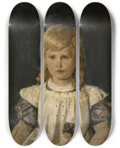 Triptych art skateboard deck of Ernst Stckelberg Portrait Of Hans Lendorff As A Child by Ernst Stuckelberg (1831-1903)