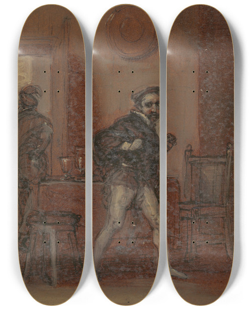 Triptych art skateboard deck of Robert Smirke Ford In A Rage After Seeing Falstaff by Robert Smirke (1752-1845)