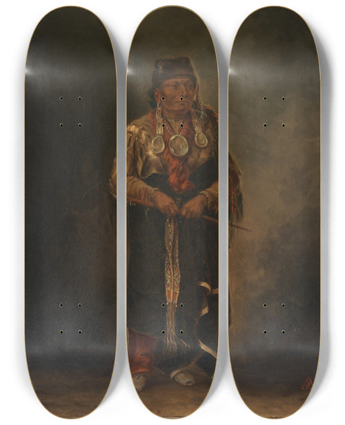 Triptych art skateboard deck of Antonio Zeno Shindler Chunkaahluta Red Dog by Antonio Zeno Shindler (1823-1899)