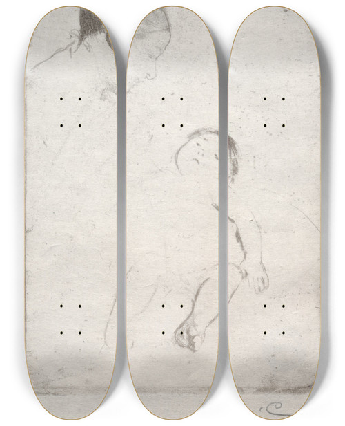 Triptych art skateboard deck of Mary Cassatt Bill Lying On His Mothers Lap by Mary Cassatt (1844-1926)