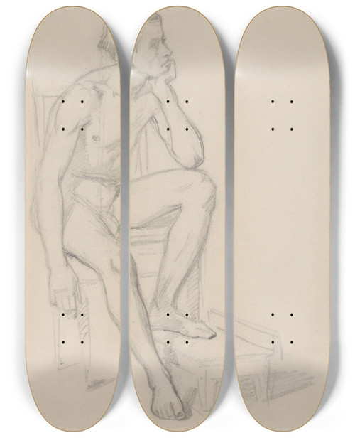 Triptych art skateboard deck of Jzef Simmler Nude Study Of Prince For The Painting The Upbringing Of Sigismund Augustus_2 by Jozef Simmler (1823-1868)