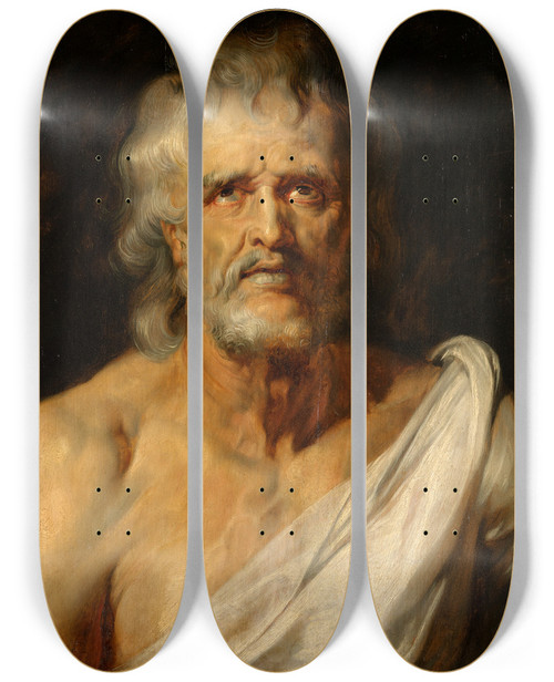 Triptych art skateboard deck of Peter Paul Rubens Portrait Of The Philosopher Seneca by Peter Paul Rubens (1577-1640)