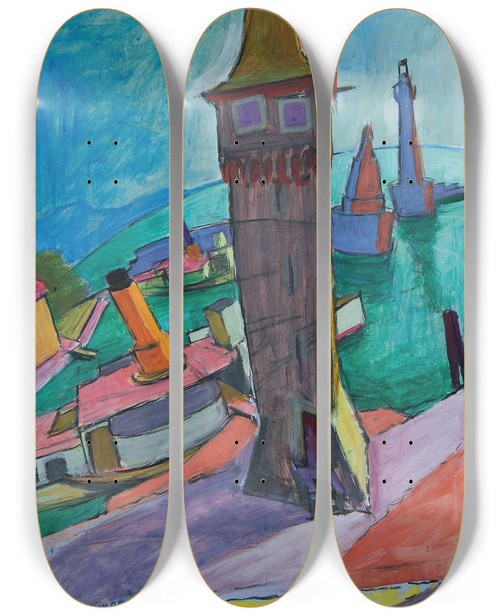 Triptych art skateboard deck of Anton Kerschbaumer Lindauer Hafen Iii by Anton Kerschbaumer