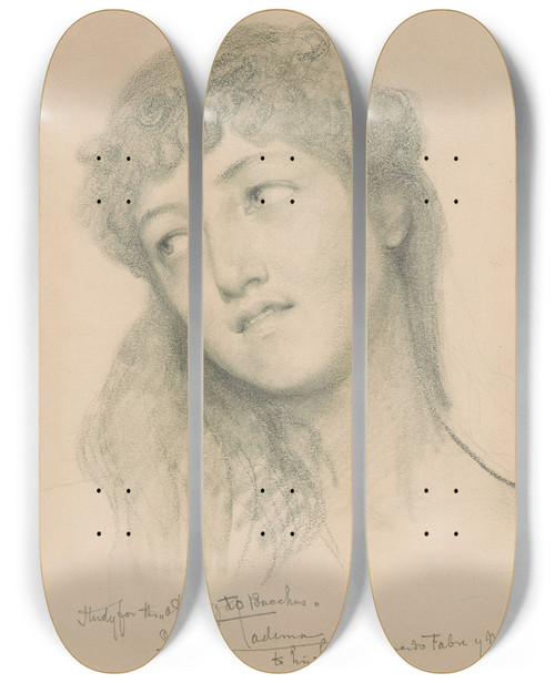Triptych art skateboard deck of Lawrence Almatadema Study For The Offering To Bacchus by Lawrence Alma-Tadema (1836-1912)