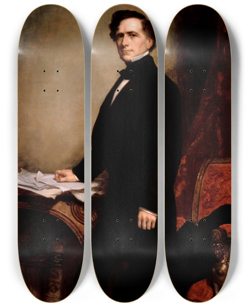 Triptych art skateboard deck of George Peter Alexander Healy Franklin Pierce_1 by George Peter Alexander Healy (1813-1894)