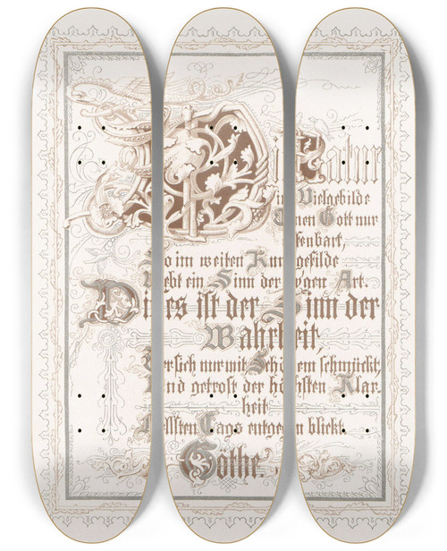 Triptych art skateboard deck of Alwine Schroedter In Freude Und Leid Pl05 by Alwine Schroedter (1820-1892)