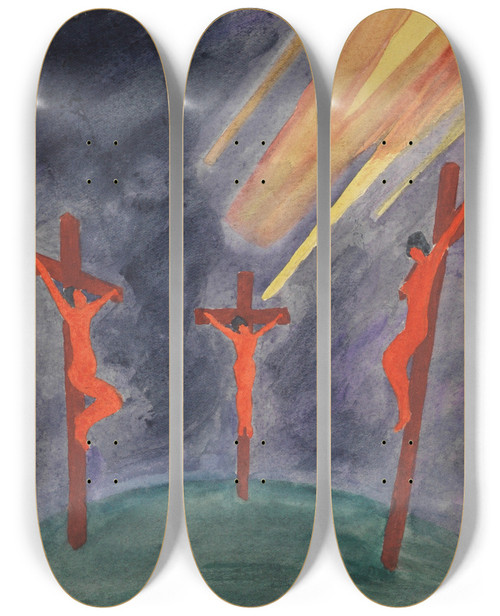 Triptych art skateboard deck of Karl Wiener Golgatha_2 by Karl Wiener (1901-1949)