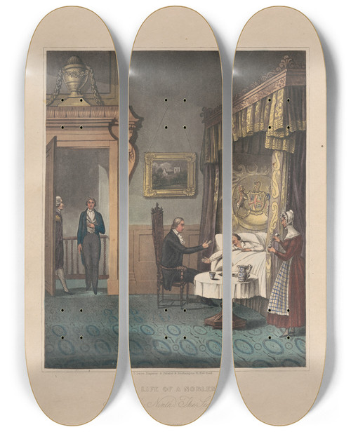 Triptych art skateboard deck of George Dawe The Sick Room by George Dawe (1781-1829)