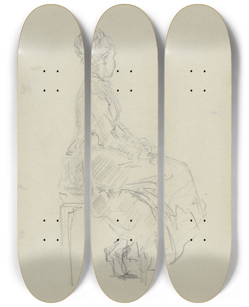 Triptych art skateboard deck of Anton Burger Sitting Young Lady by Anton Burger (1824-1905)