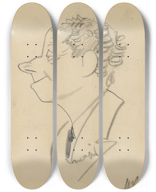 Triptych art skateboard deck of Henry Major Max Reinhardt by Henry Major (1889-1948)
