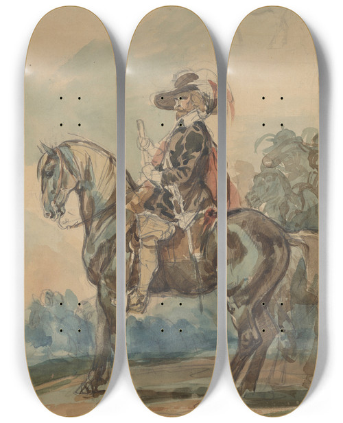 Triptych art skateboard deck of Piotr Michaowski Rider In A West European Outfit by Piotr Michalowski (1800-1855)