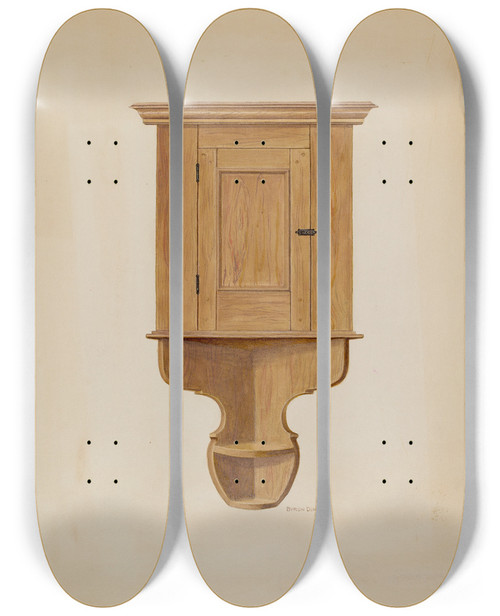 Triptych art skateboard deck of Byron Dingman Corner Cupboard by Byron Dingman