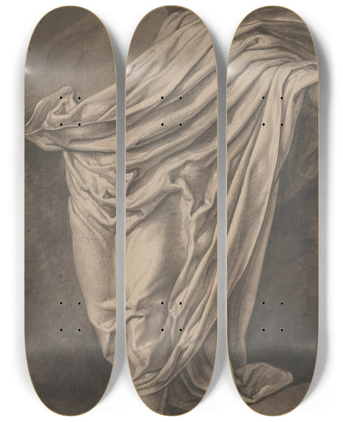 Triptych art skateboard deck of David Humbert De Superville Gewaad Gedrapeerd Over Deels Getekende Mansfiguur_2 by David Humbert De Superville (1770-1849)