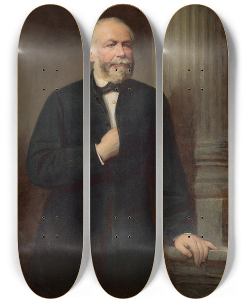 Triptych art skateboard deck of Gyula Benczr Portrait Of Koice Banker Fiedler by Gyula Benczur (1844-1920)