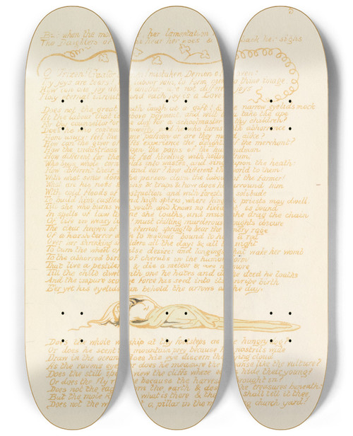 Triptych art skateboard deck of William Blake Visions Of The Daughters Of Albion Pl 07 by William Blake (1757-1827)