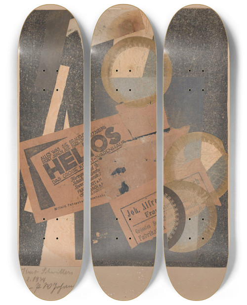 Triptych art skateboard deck of Kurt Schwitters Helios by Kurt Schwitters (1887-1948)