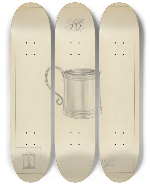 Triptych art skateboard deck of Clayton Braun Silver Mug_1 by Clayton Braun