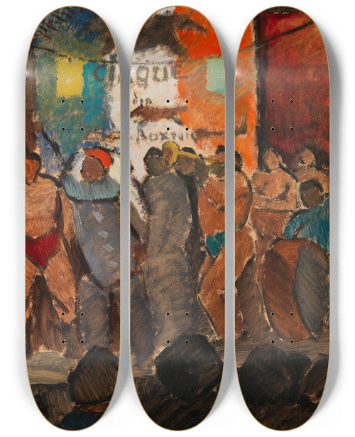 Triptych art skateboard deck of Alvar Cawn Circus In Paris by Alvar Cawen (1886-1935)